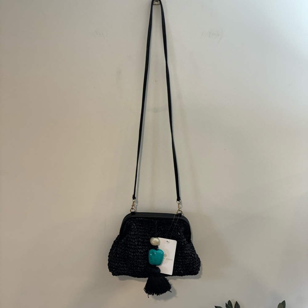 Kendra Scott Lincoln Resin Stone Straw Clutch in Black/Turquoise Blue NWT - Picture 3 of 7